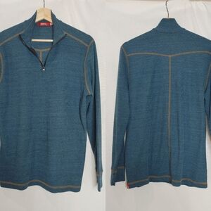 Agave Julias American Made Pullover 1/4 Zip Long Sleeve Teal Blue Green Medium M